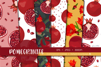 Pomegranate Fruit Seamless Pattern Background