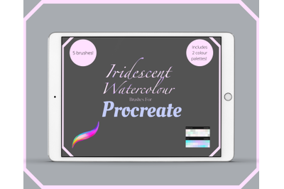 Iridescent Watercolour Brushes for Procreate &amp;amp;amp; 2 Colour Palettes