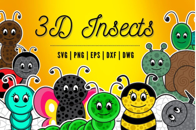 3D Layered Insects SVG Bundle