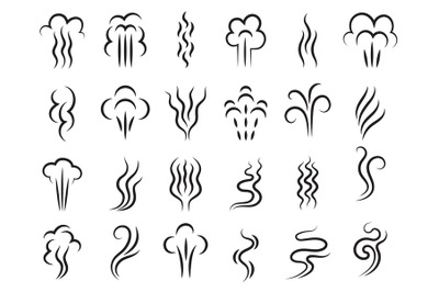 Odour graphic. Vapour aroma clouds symbols abstract lines vector colle