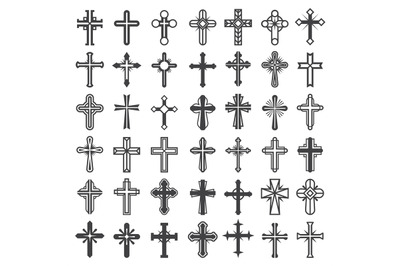 Religion cross symbols. Christians catholicism icons tribal vector col