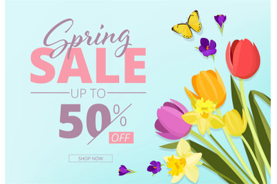 Spring sale. Advertizing background banner with abstract geometrical s