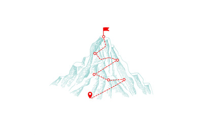 Mountain climbing route. Outdoor business concept path to the top hill