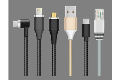 Connector realistic. Cable plug for devices charging and connection mo