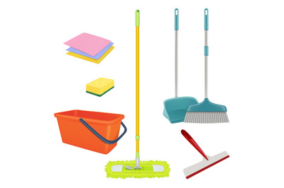 Cleaning service. Realistic equipment for laundry home floor brush buc