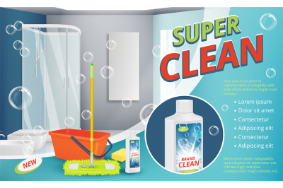 Cleaning agent. Advertizing placard power cleaning spray for surface s