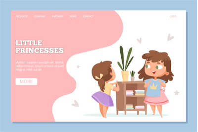 Girls shopping. Online clothes store for little princesses web banner.