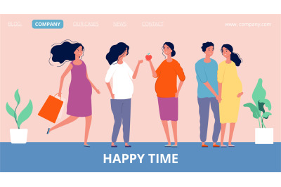 Maternity landing page. Happy pregnant women. Girls expecting children