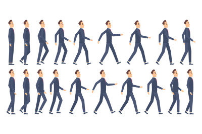 Walking animation. Business characters 2d animation key frames game ca