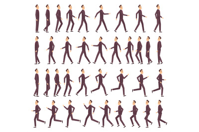 Running man. Businessman fast running keyframe animation 2d cartoon fl