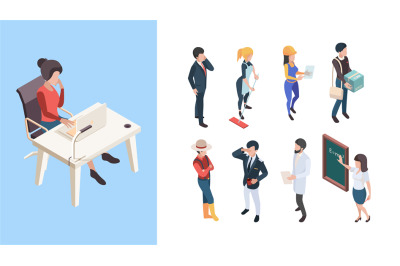 Isometric professions. 3d people service workers business persons male