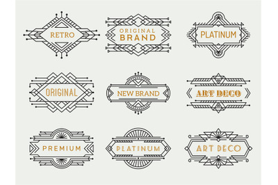 Art deco labels. Frames vintage luxury cafe antique elements outline r