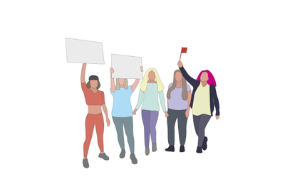 Women voting rights, politics activism, public feminist parade