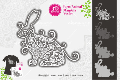 Farm Animal Mandala SVG 3D Layered #2