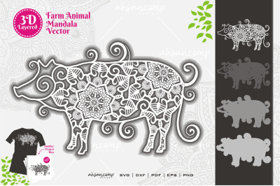 Farm Animal Mandala SVG 3D Layered #3