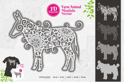 Farm Animal Mandala SVG 3D Layered #4