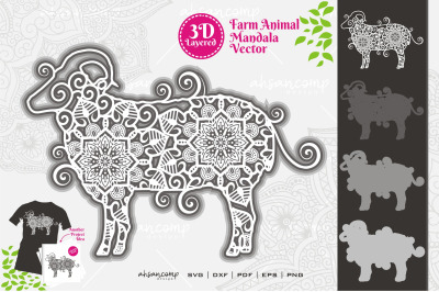 Farm Animal Mandala SVG 3D Layered #7