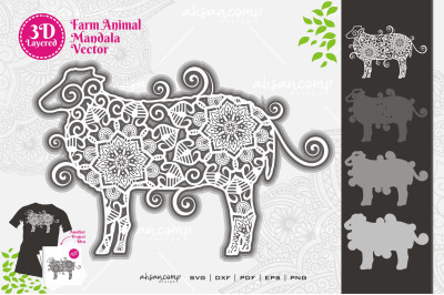 Farm Animal Mandala SVG 3D Layered #8