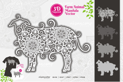 Farm Animal Mandala SVG 3D Layered #9