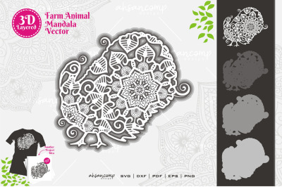 Farm Animal Mandala SVG 3D Layered #10