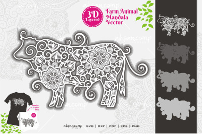 Farm Animal Mandala SVG 3D Layered #11