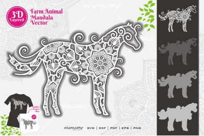 Farm Animal Mandala SVG 3D Layered #13