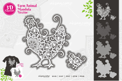 Farm Animal Mandala SVG 3D Layered #15