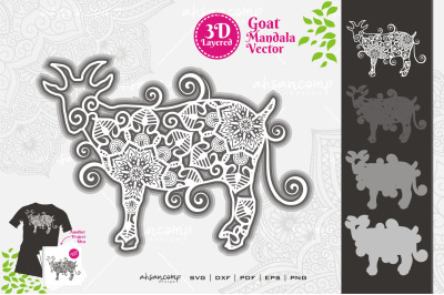 Goat Mandala Vector SVG 3D Layered #1