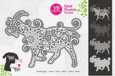 Goat Mandala Vector SVG 3D Layered #2