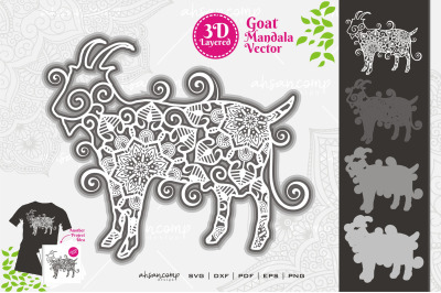 Goat Mandala Vector SVG 3D Layered #3