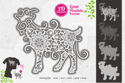 Goat Mandala Vector SVG 3D Layered #4