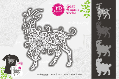 Goat Mandala Vector SVG 3D Layered #5