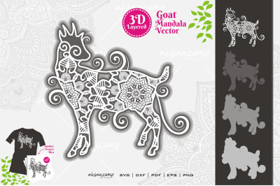 Goat Mandala Vector SVG 3D Layered #6