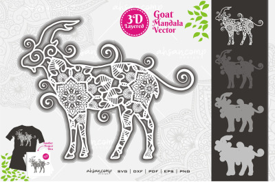 Goat Mandala Vector SVG 3D Layered #8