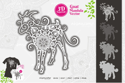 Goat Mandala Vector SVG 3D Layered #9