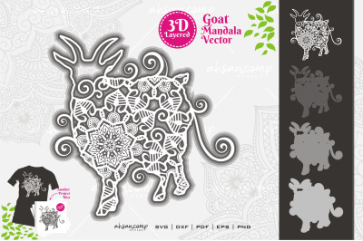 Goat Mandala Vector SVG 3D Layered #11