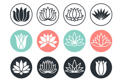 Lotus flowers icon. Stylized abstract beauty harmony plants vector col