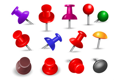 Red thumbtack. Office supplies for paper note push and attachments obj