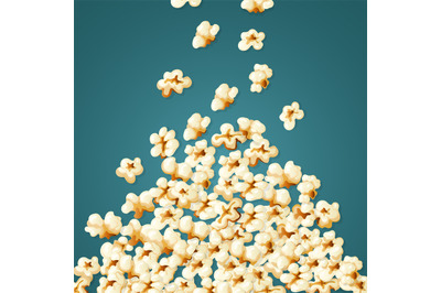 Popcorn falling. Stack of white snacks for movie time souffles corns v