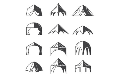 Tent silhouettes. Outdoor party event buildings pavilion marquee vecto