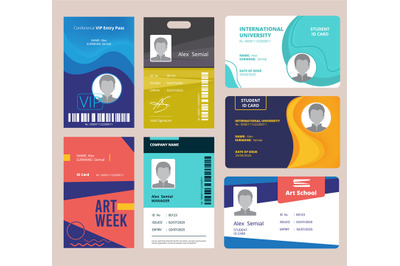 Id card template. Identification badge for male or female with name an