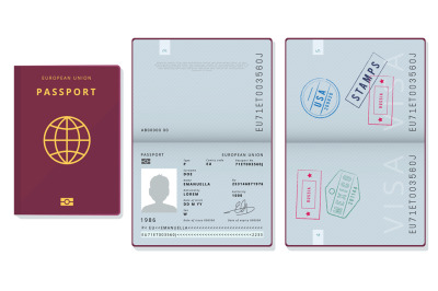 Passport template. Official id document visa sapling pages cards legal