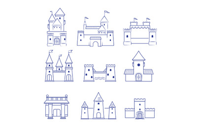 Castles. Medieval old buildings ancient old tower architecture vector