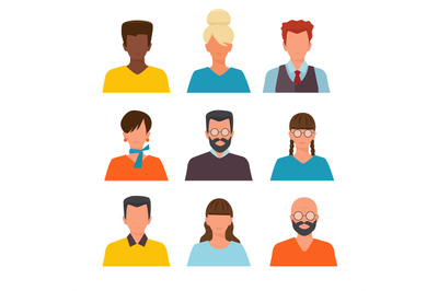 Profile pictures. Id or cv avatars of male and female heads vector set