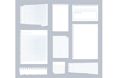 Note papers. Lined notes set stripe sheets vector notebook template