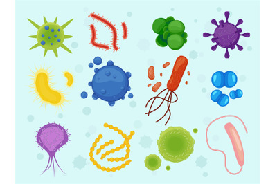 Viruses and microbes. Different bacterias microscope view allergen hel