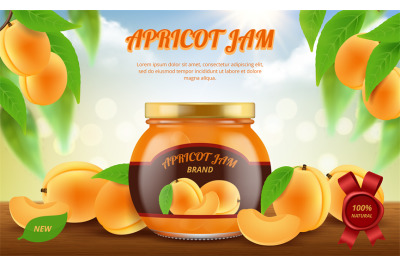 Jam ads. Traditional food in glass jar jamming marmalade products vect