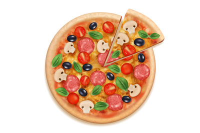 Pizza realistic. Fast food eating tasty products cheese fresh meal and
