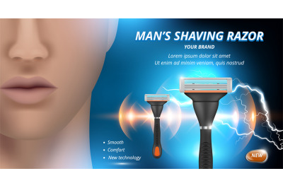 Razor ads. Advertizing poster of blades for woman depilation sharp sha