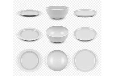 Ceramic utensils. Kitchen elegant empty plates dishes bowls for food v